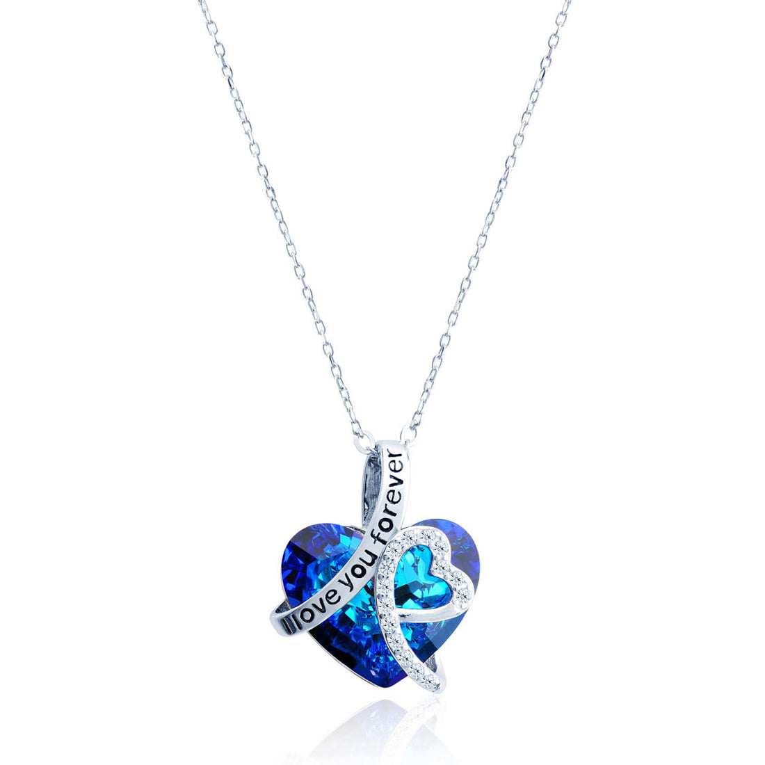 Silver Blue Heart Love Chain Pendant
