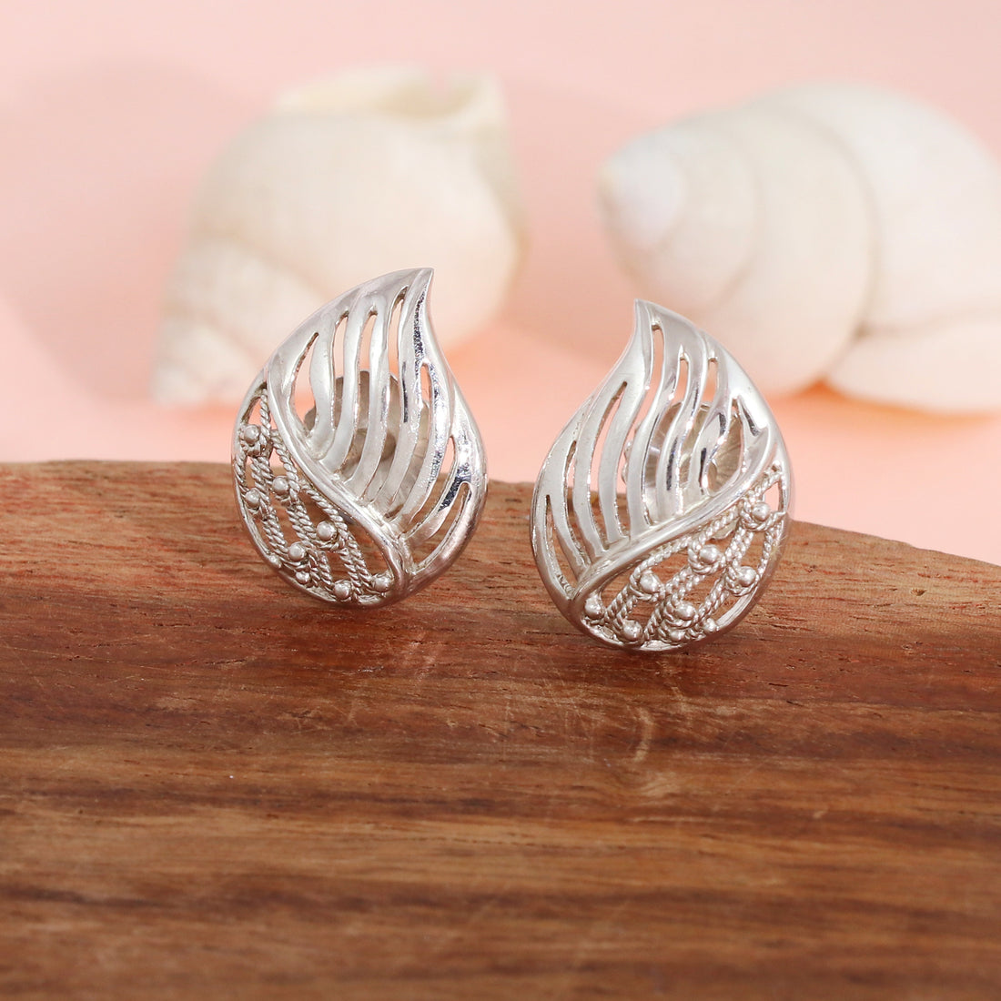 Silver Whispering Leaf Studs