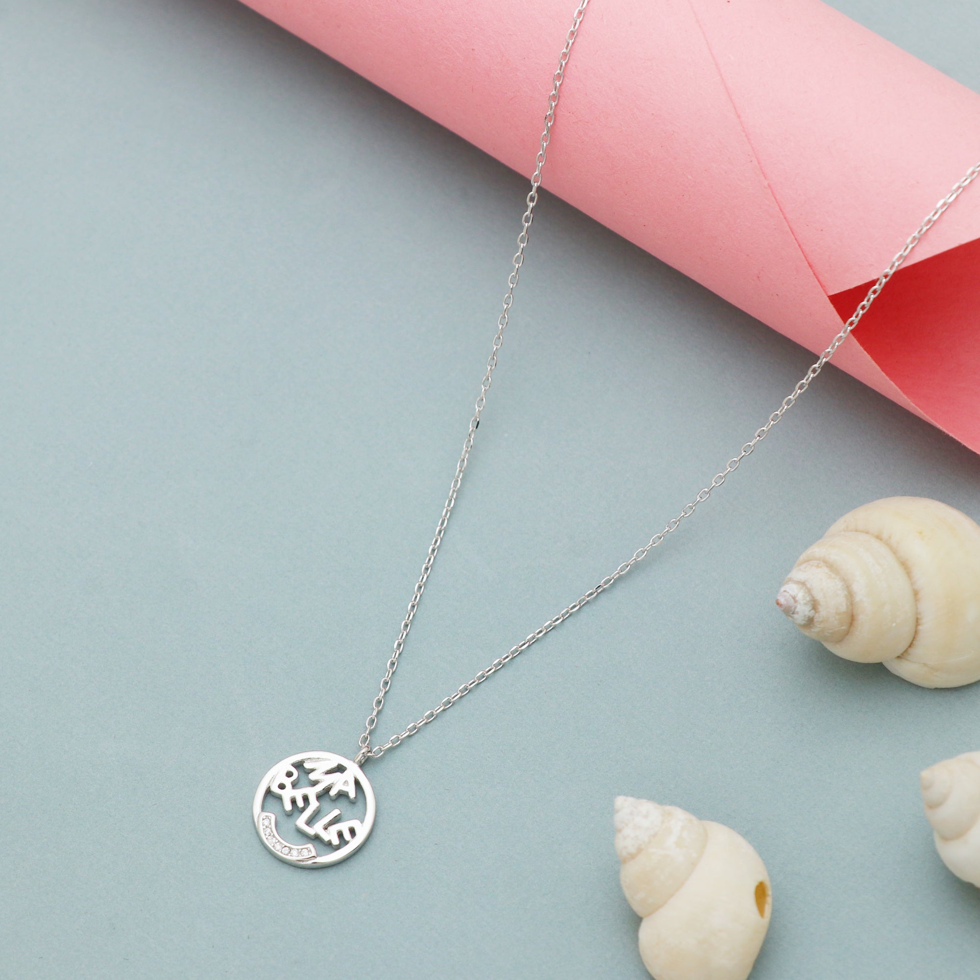 Silver Luna Lattice Chain Pendant