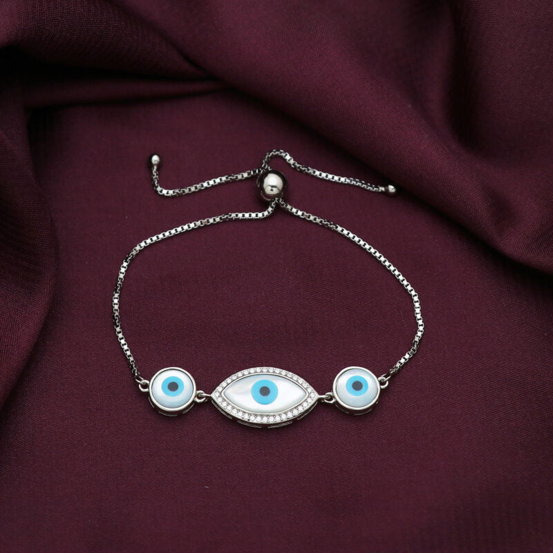 Silver Evil Eye Adjustable Bracelet