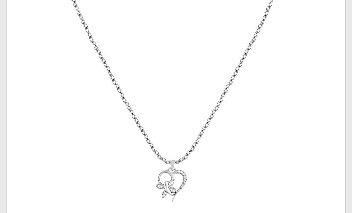 Silver Beautiful Heart Butterfly Chain Pendant