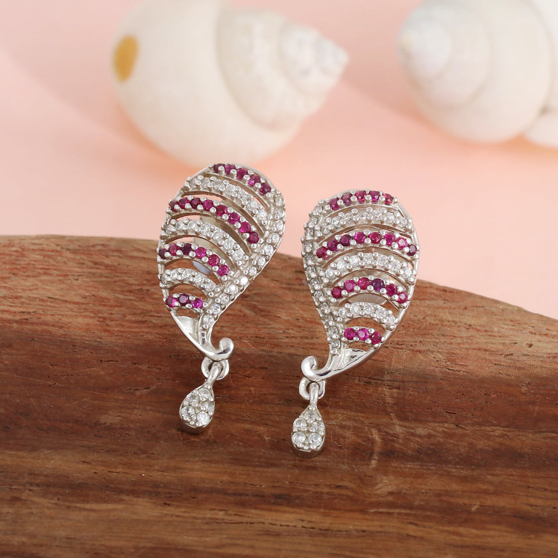 Silver Ruby Whisper Drop Earrings
