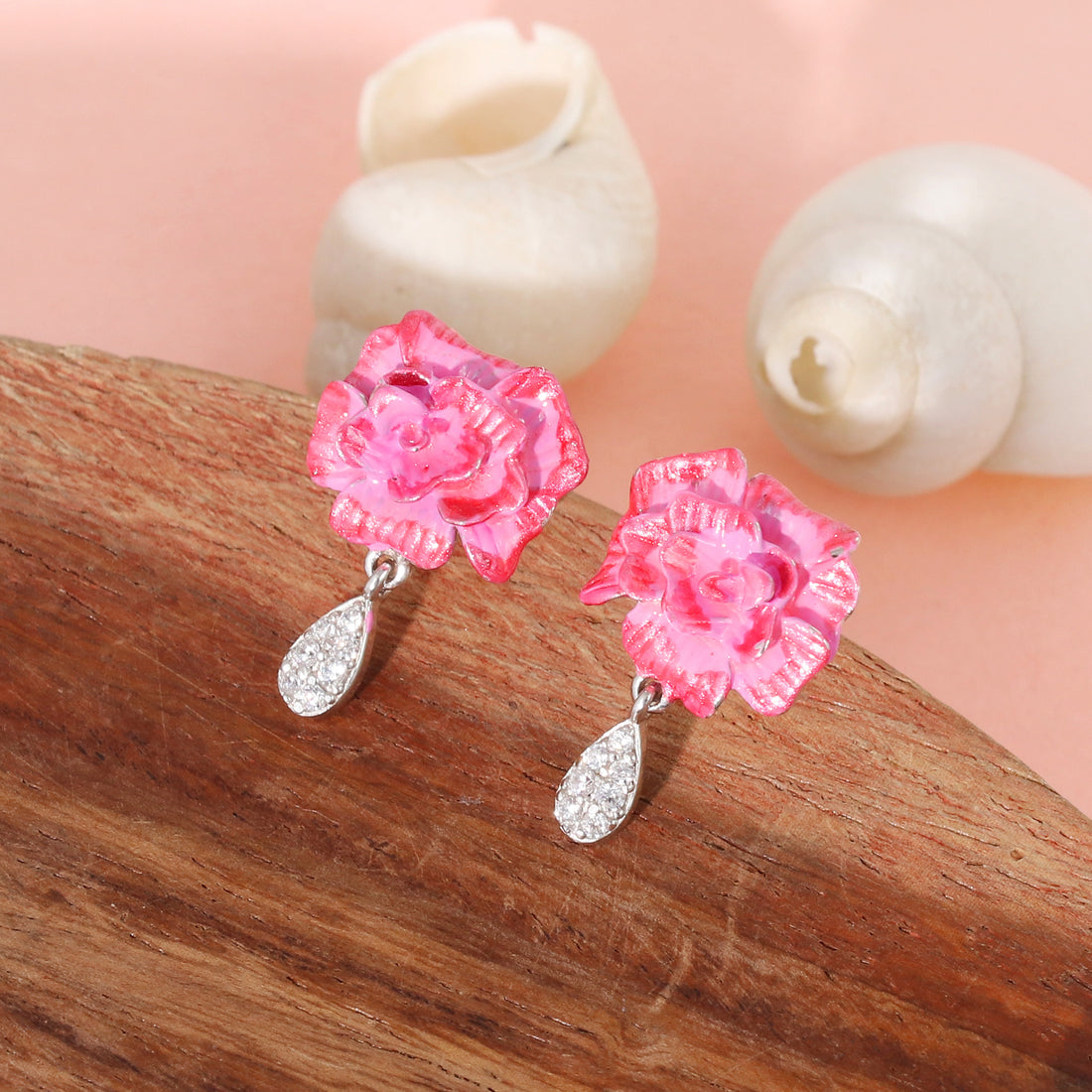 Silver  Rosé Bloom Drop Earrings