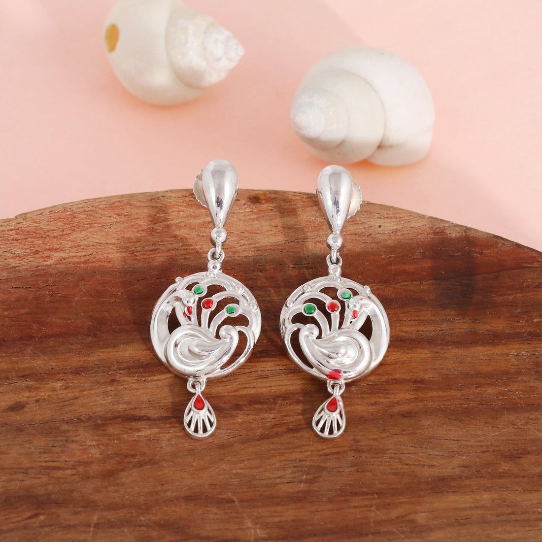 Silver Regal Peacock Drop Earrings