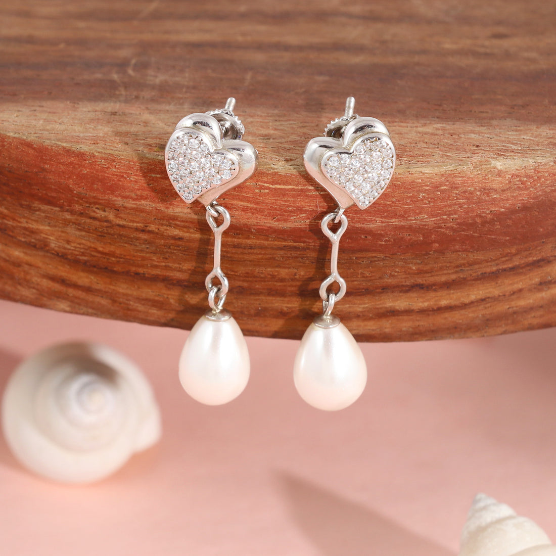 Crystal Heart Drop Silver Earrings