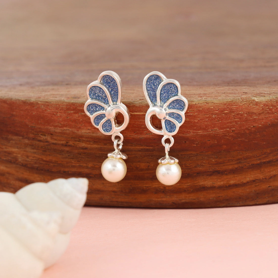 Blue Bloom  Silver Earrings