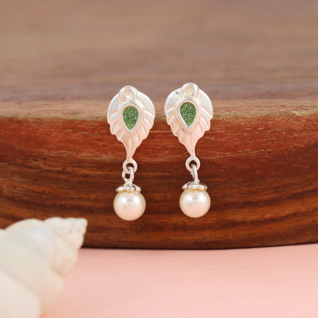 Pearl Leaf Elegance Silver Earrings