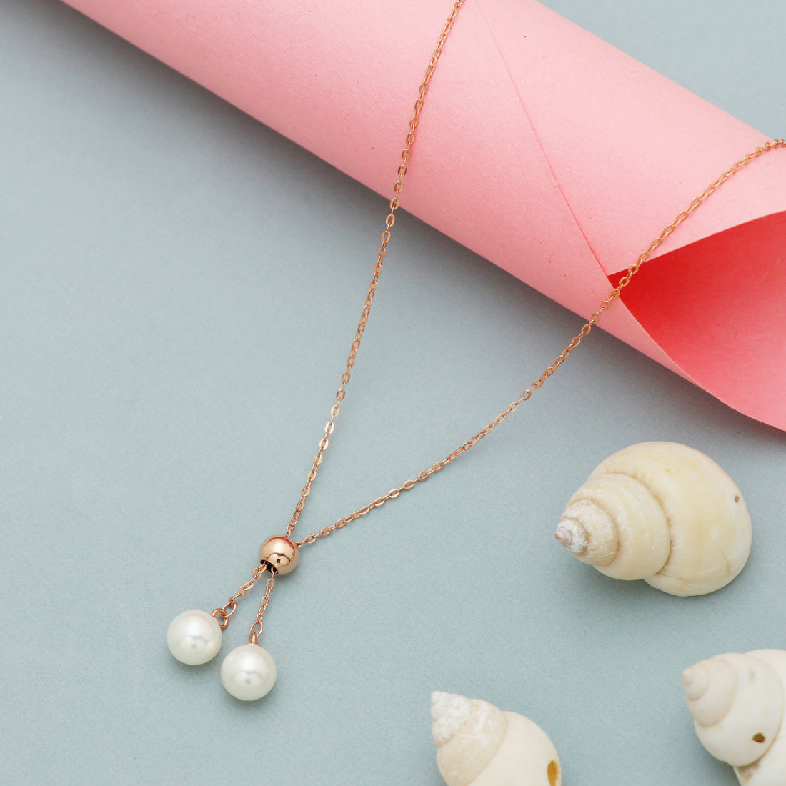 Silver Rosegold Pearl Drop Chain Pendant