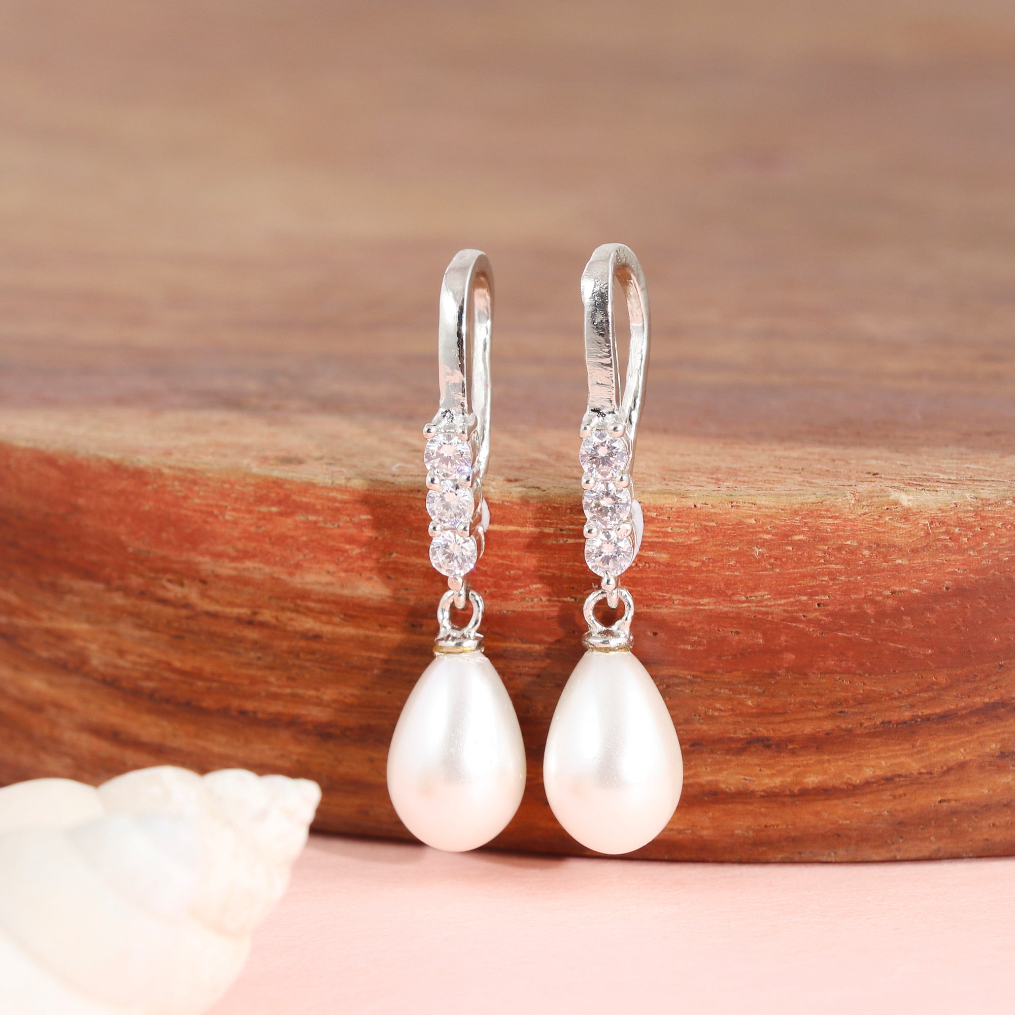 Classic Pearl Drop Earrings with CZ Accents