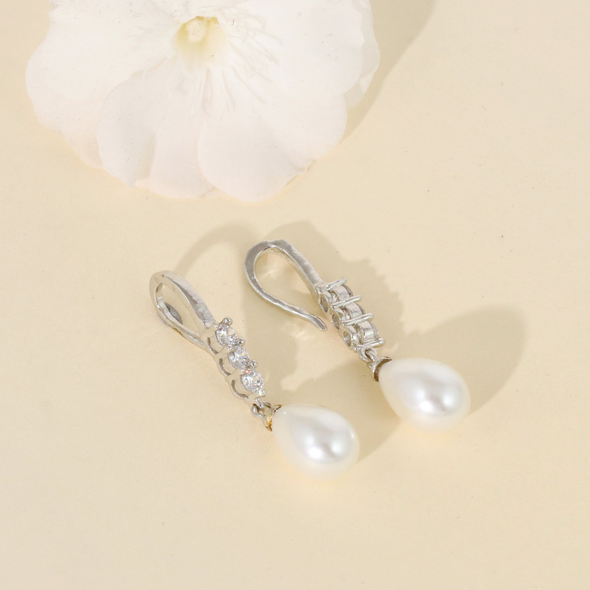 Classic Pearl Drop Earrings with CZ Accents