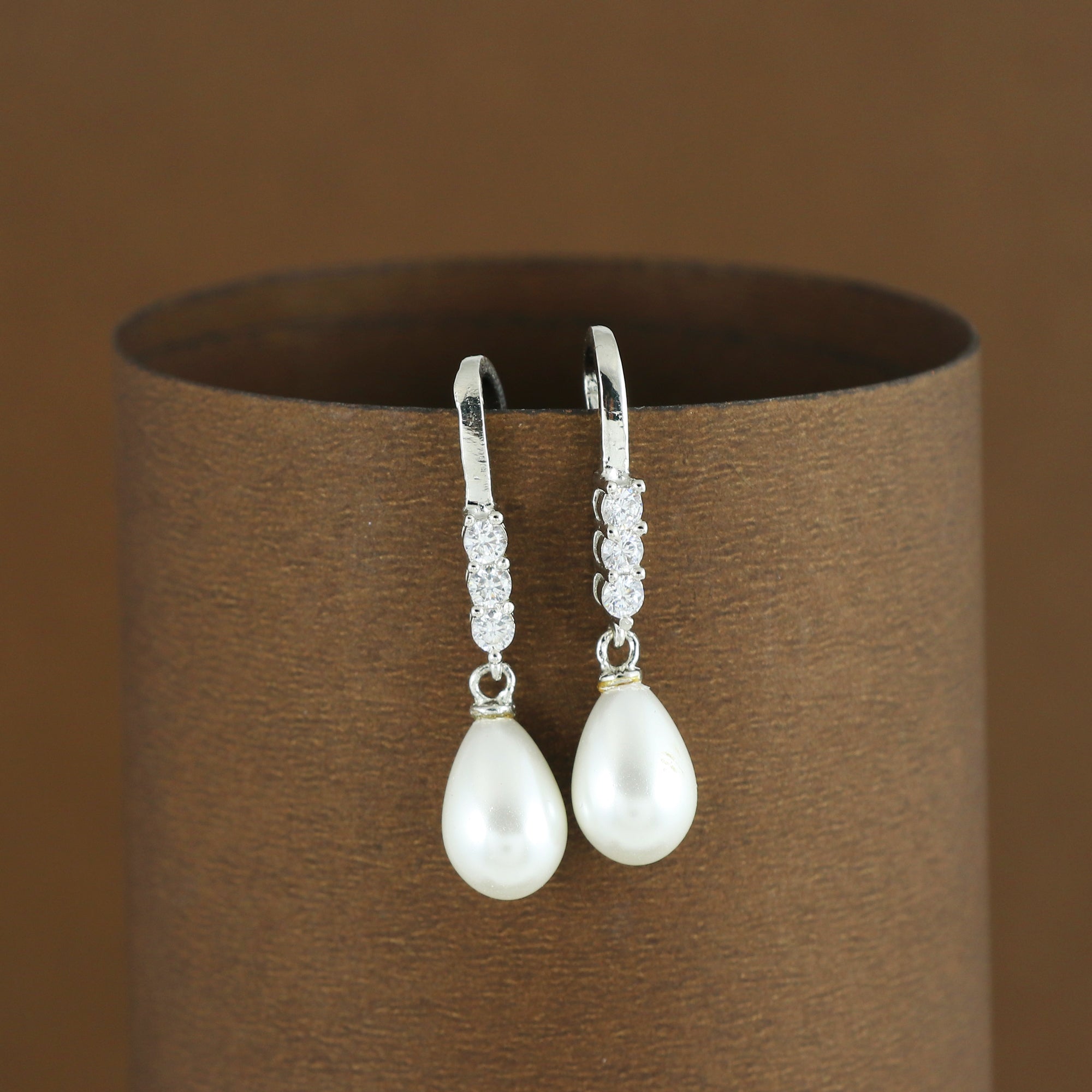 Classic Pearl Drop Earrings with CZ Accents