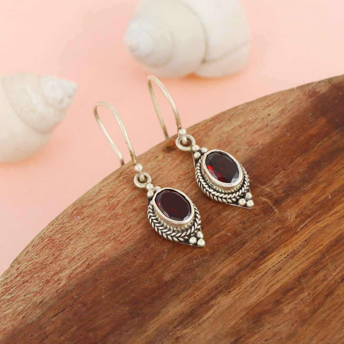 Silver  Vintage Garnet Drop Earrings