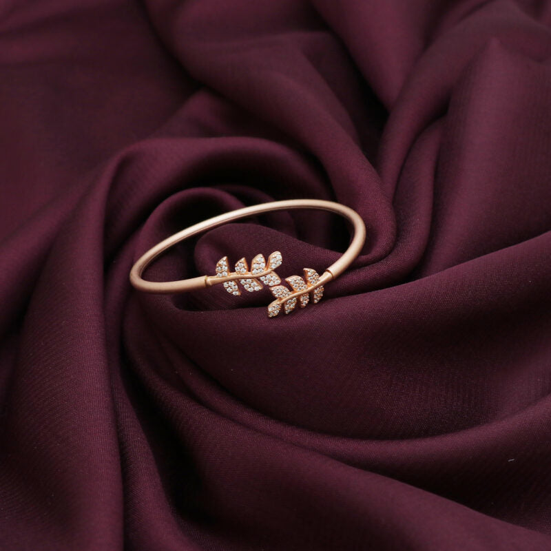 Silver Rose Gold Delicate Leaf Kada