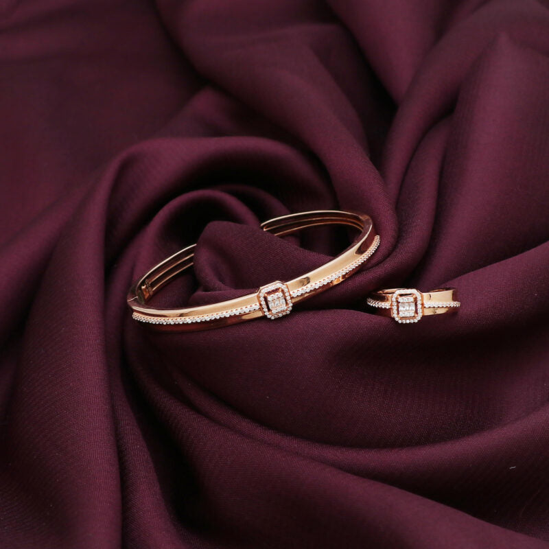 Silver Alluring Rose Gold Ring Kada