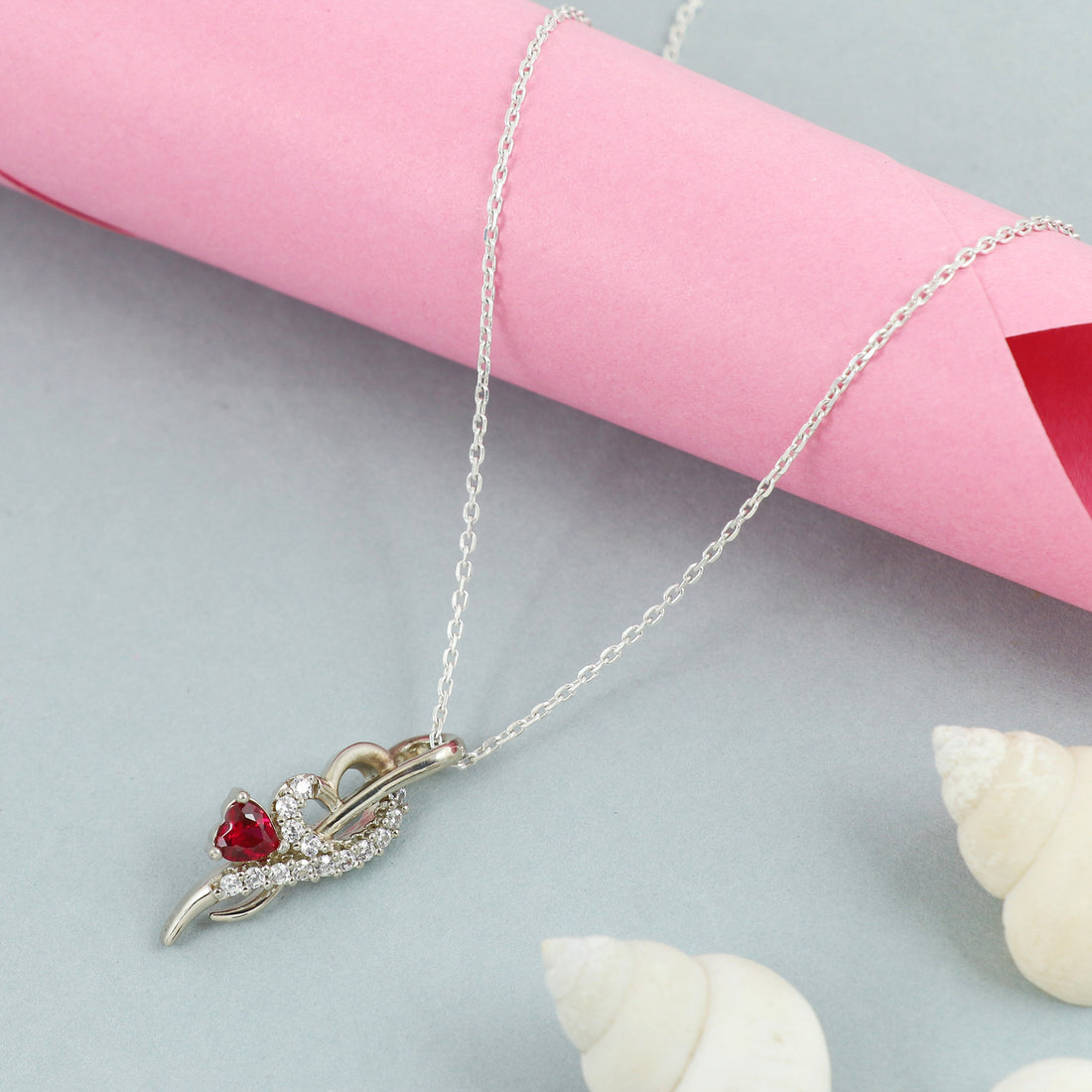 Silver Red Heart Chain Peandant
