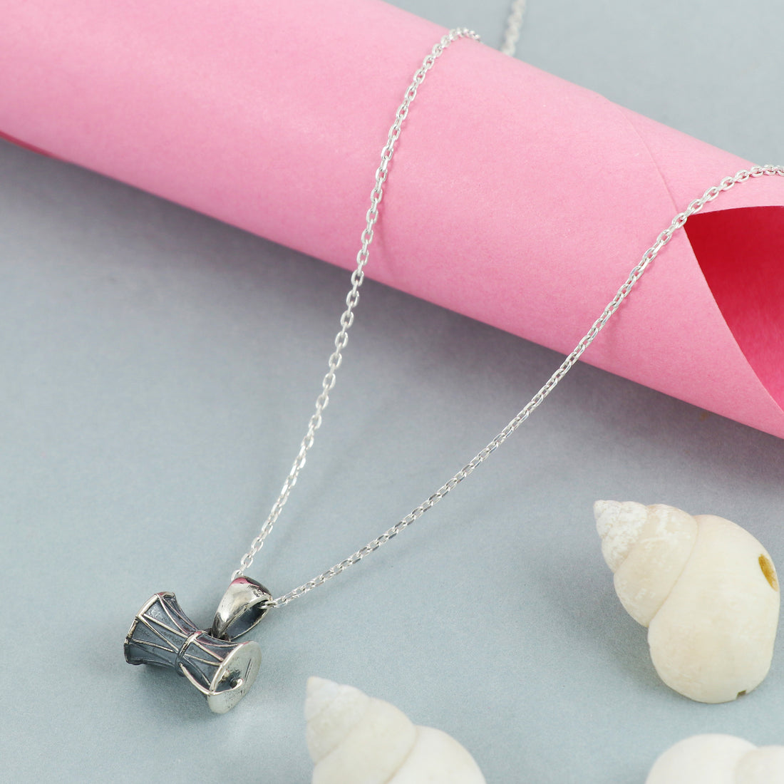 Silver Dholak Charm Chain Pendant