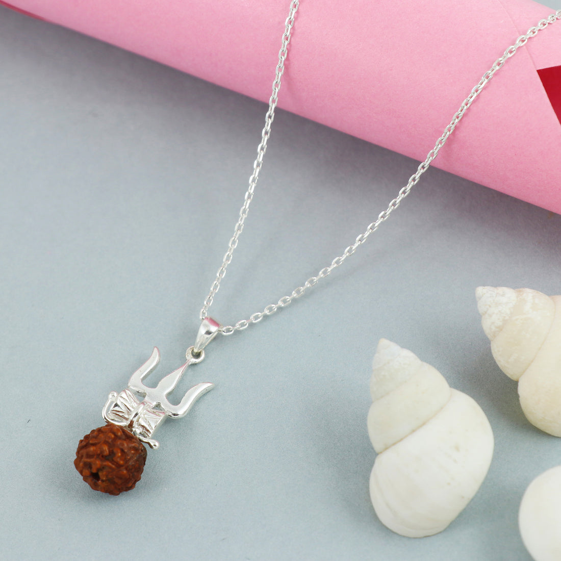 Silver Trishul Rudraksha Chain Pendant