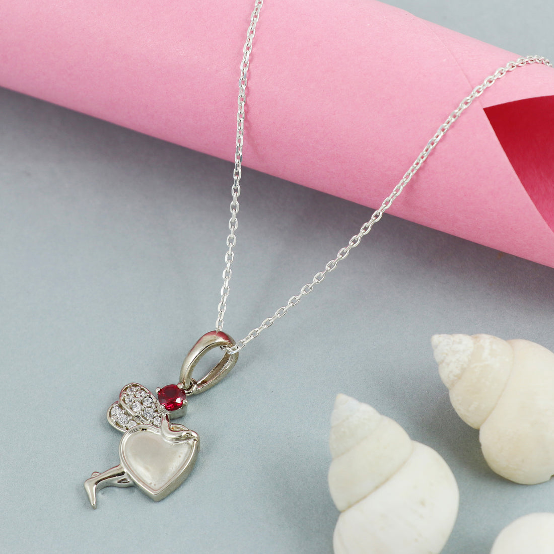 Silver Cupid Heart Chain Pendant