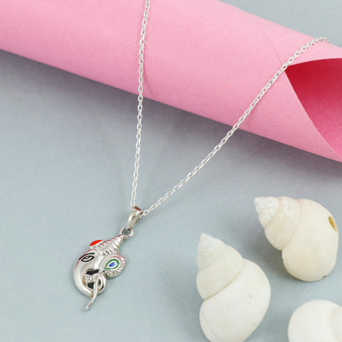 Silver Colorful Ganesha Chain Pendant