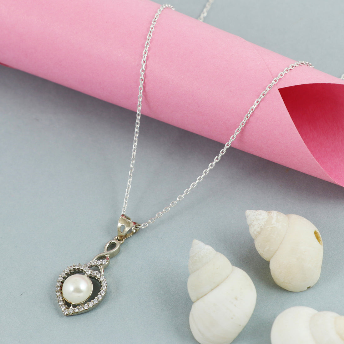 Silver Ethereal Pearl Heart Chain Pendant