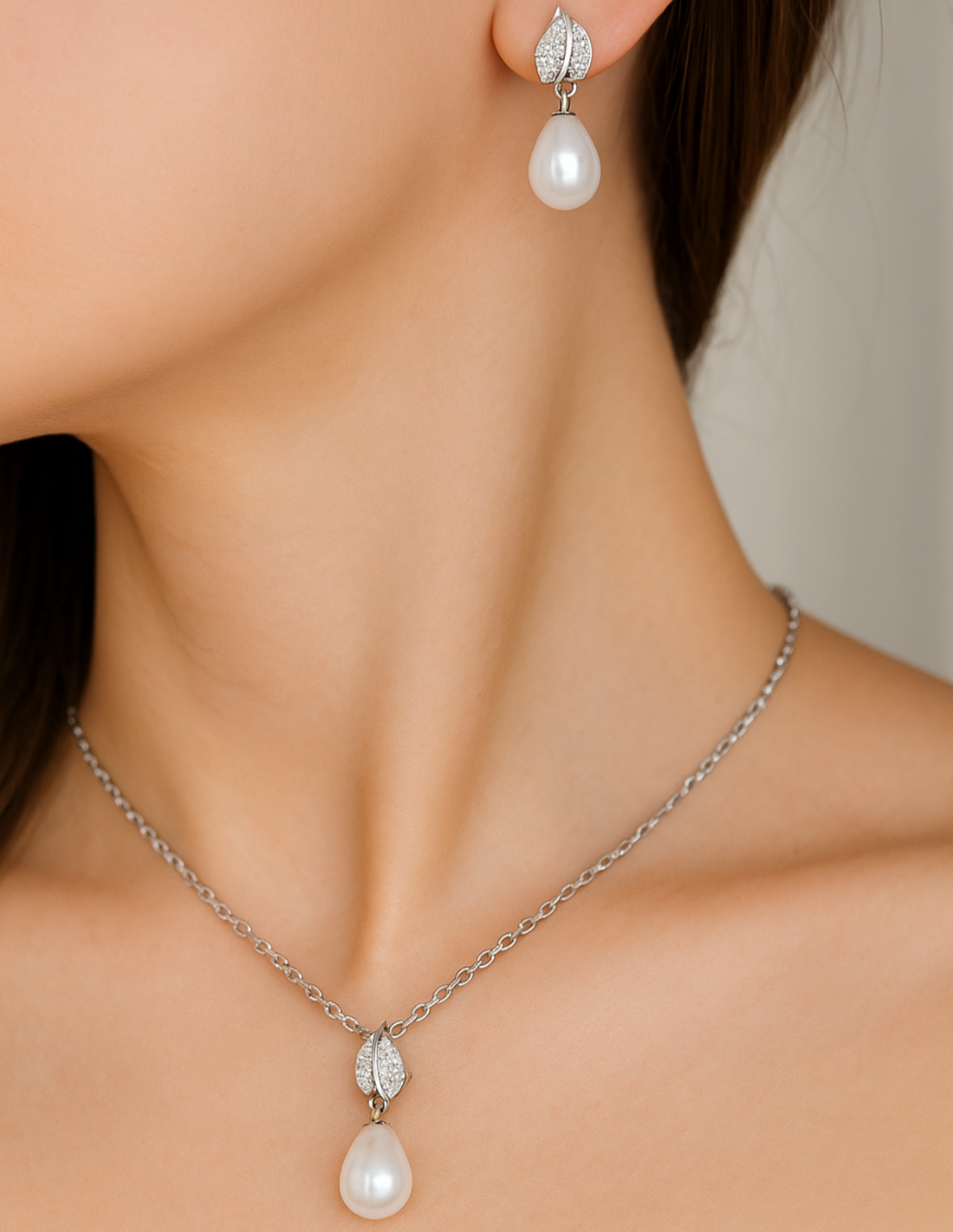 Silver Leaf Pearl Set