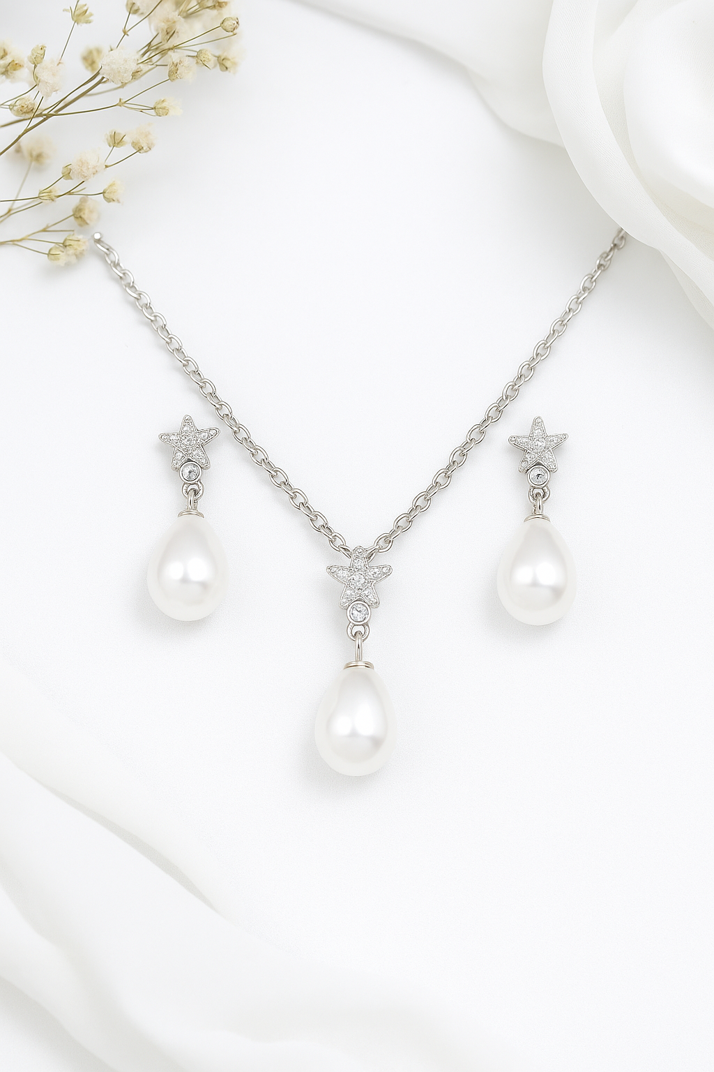 Silver Celestial Star Pearl Pendant