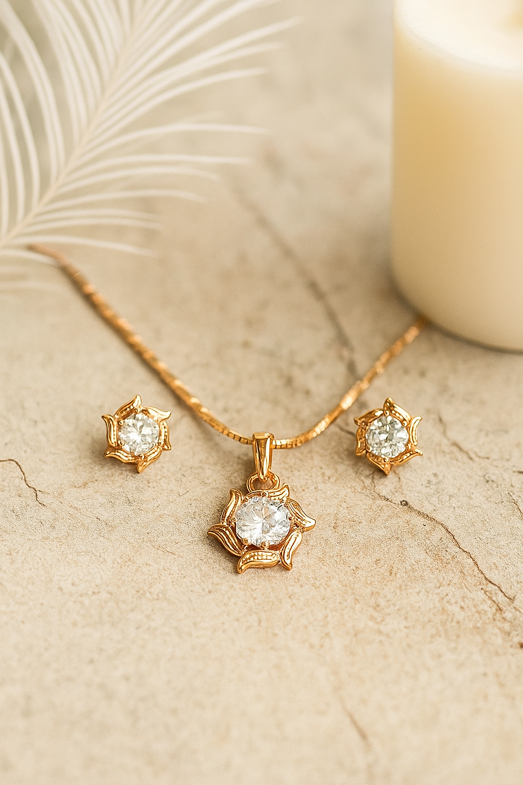 Silver Rosegold Sun Embrance Pendant Set