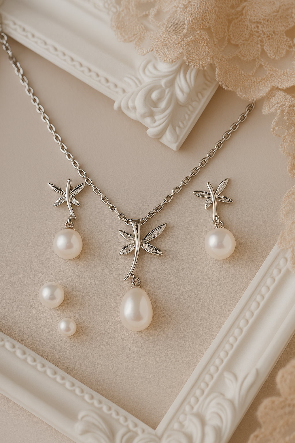 Silver Pearl Butterfly Set