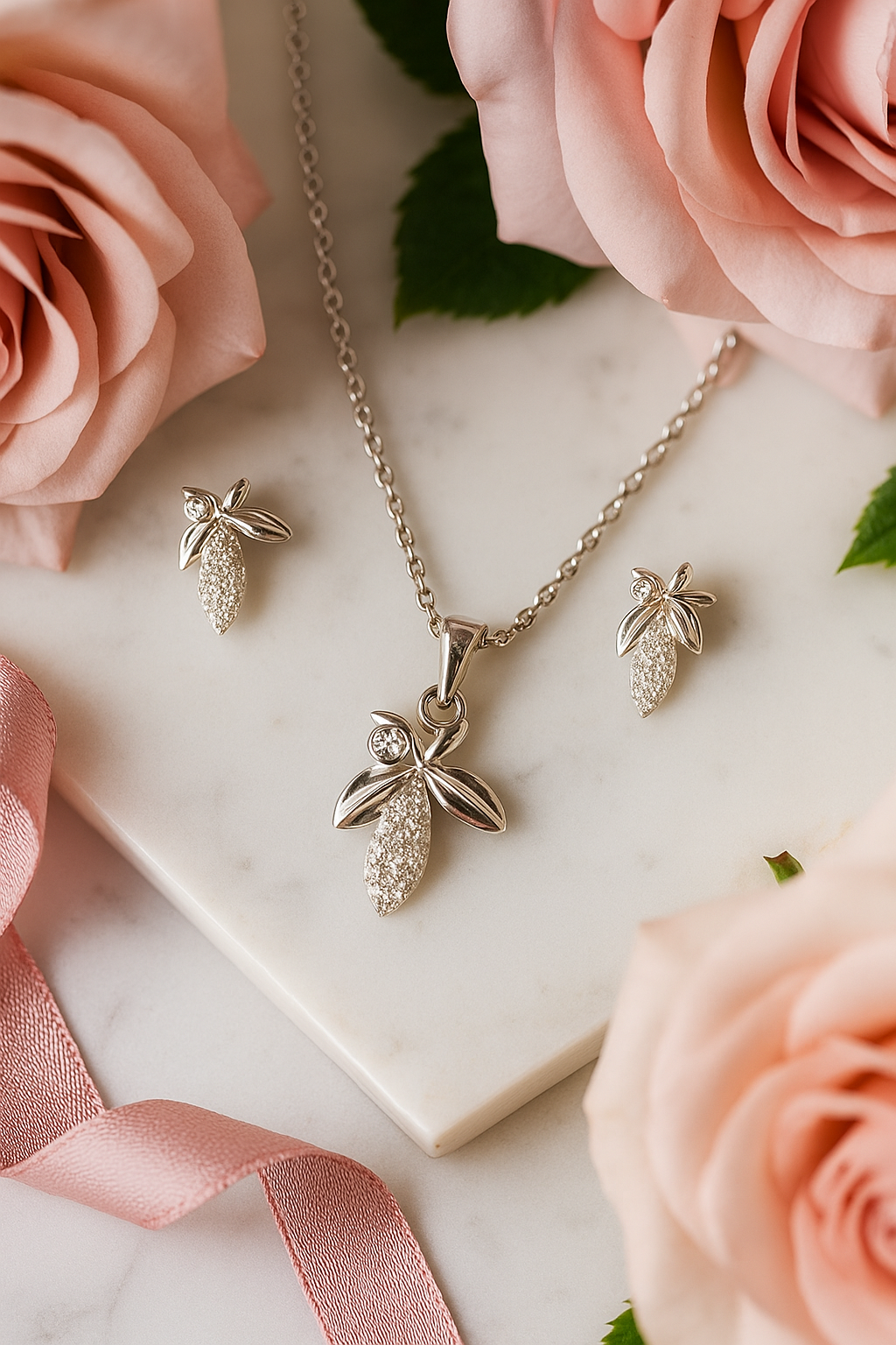 Silver Delightful Leaf Drop Set