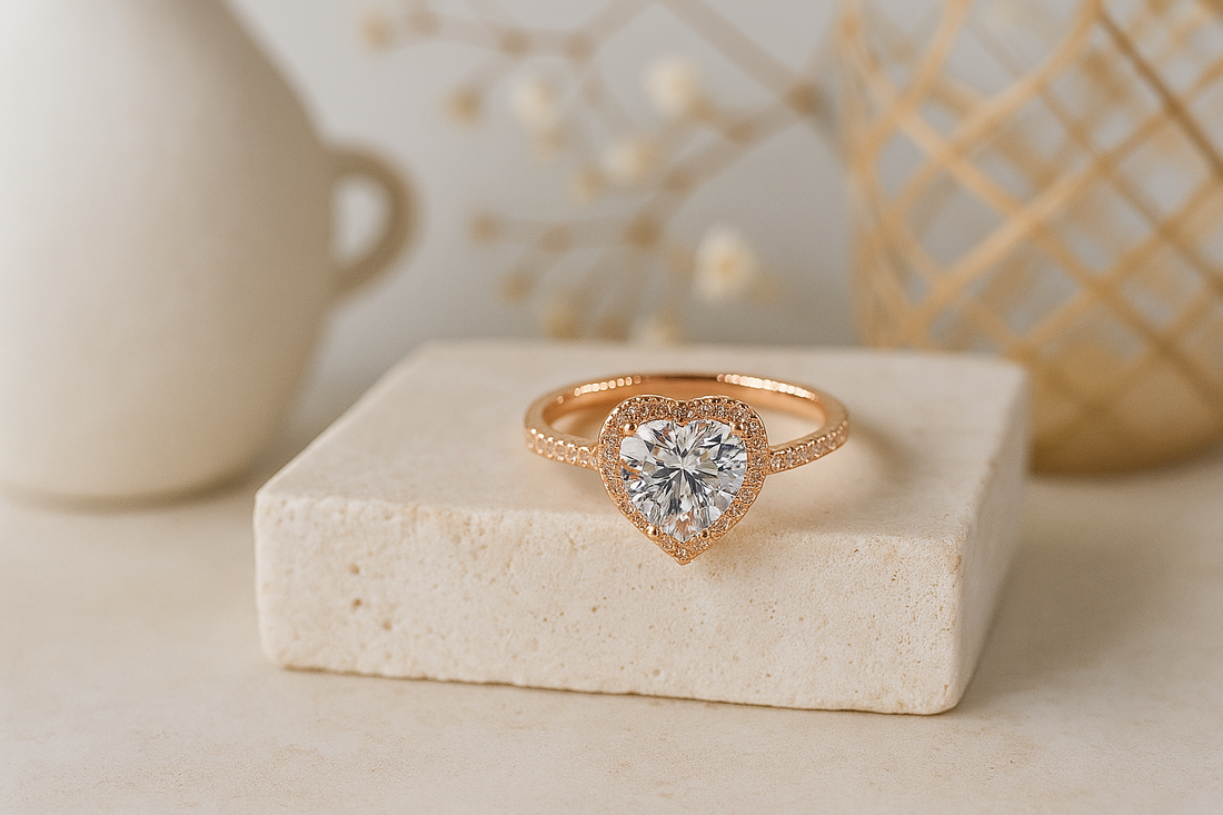 Crystal Heart Halo Ring