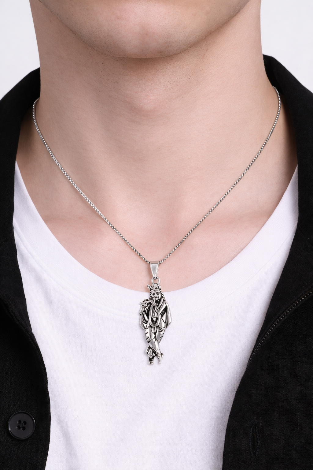 Silver Oxidised Krishna Chain Pendant