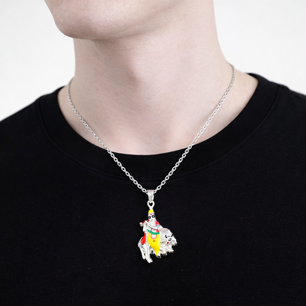 Silver Lord Krishna Chain Pendant