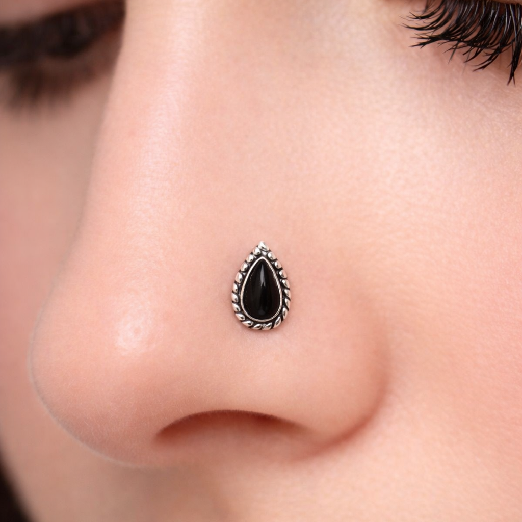 Silver Black Drop Nosepin