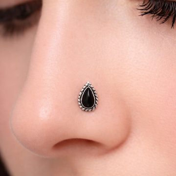 Silver Black Drop Nosepin