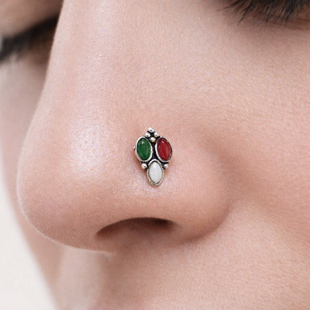 Silver Oxidised Tricolour Nosepin