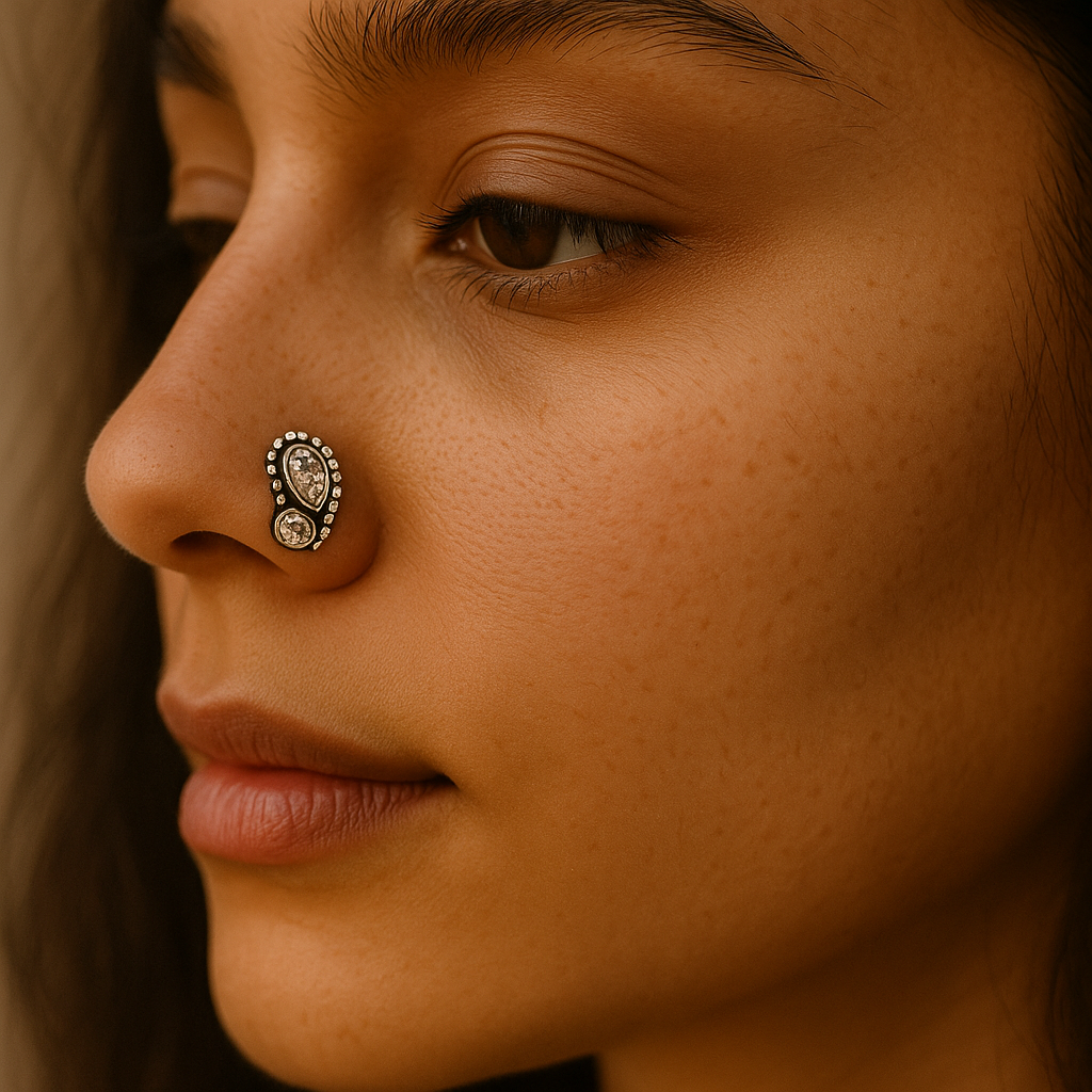 Silver Oxidised Grace Nose Pin