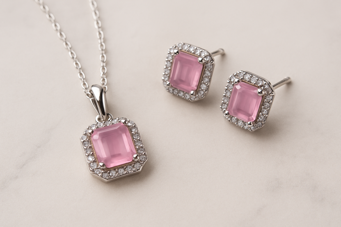 Silver Rose Radiance Emerald Set