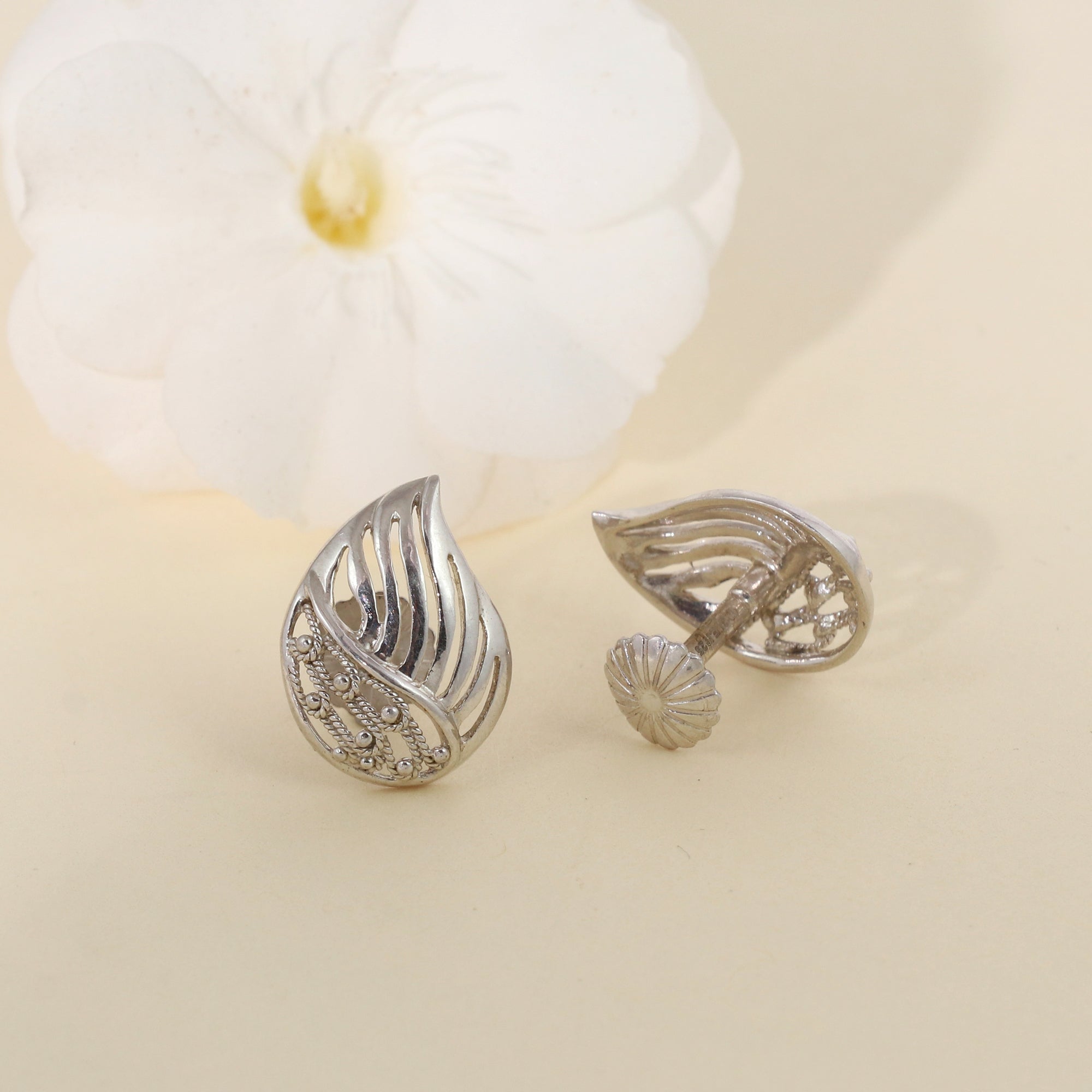 Silver Whispering Leaf Studs
