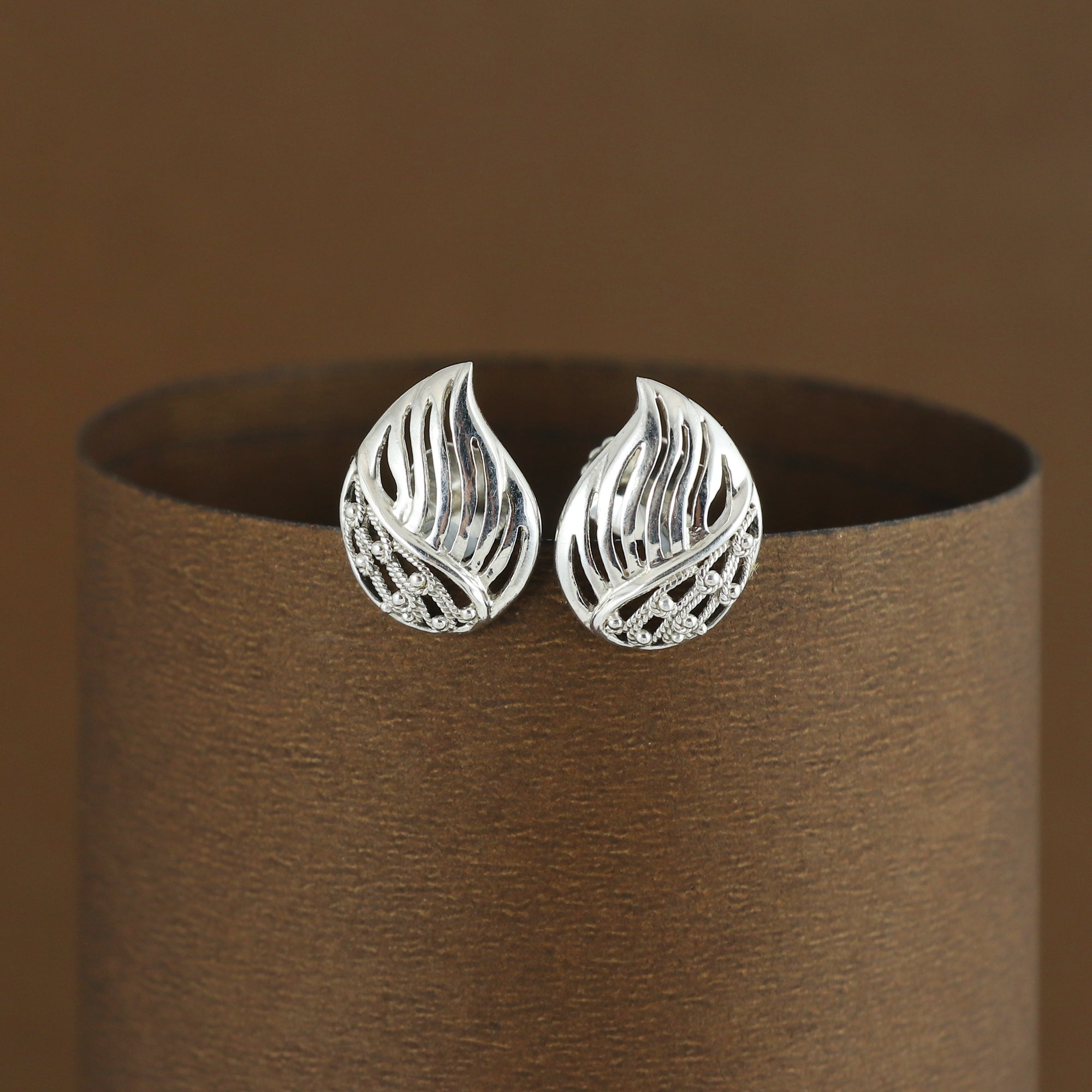Silver Whispering Leaf Studs