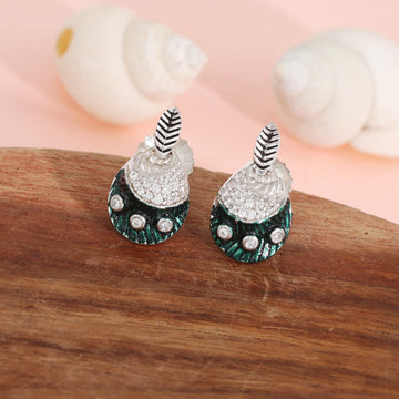 Silver Emerald Plume Studs