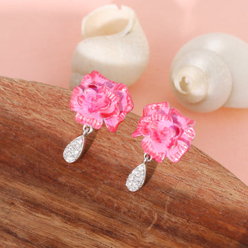 Silver  Rosé Bloom Drop Earrings