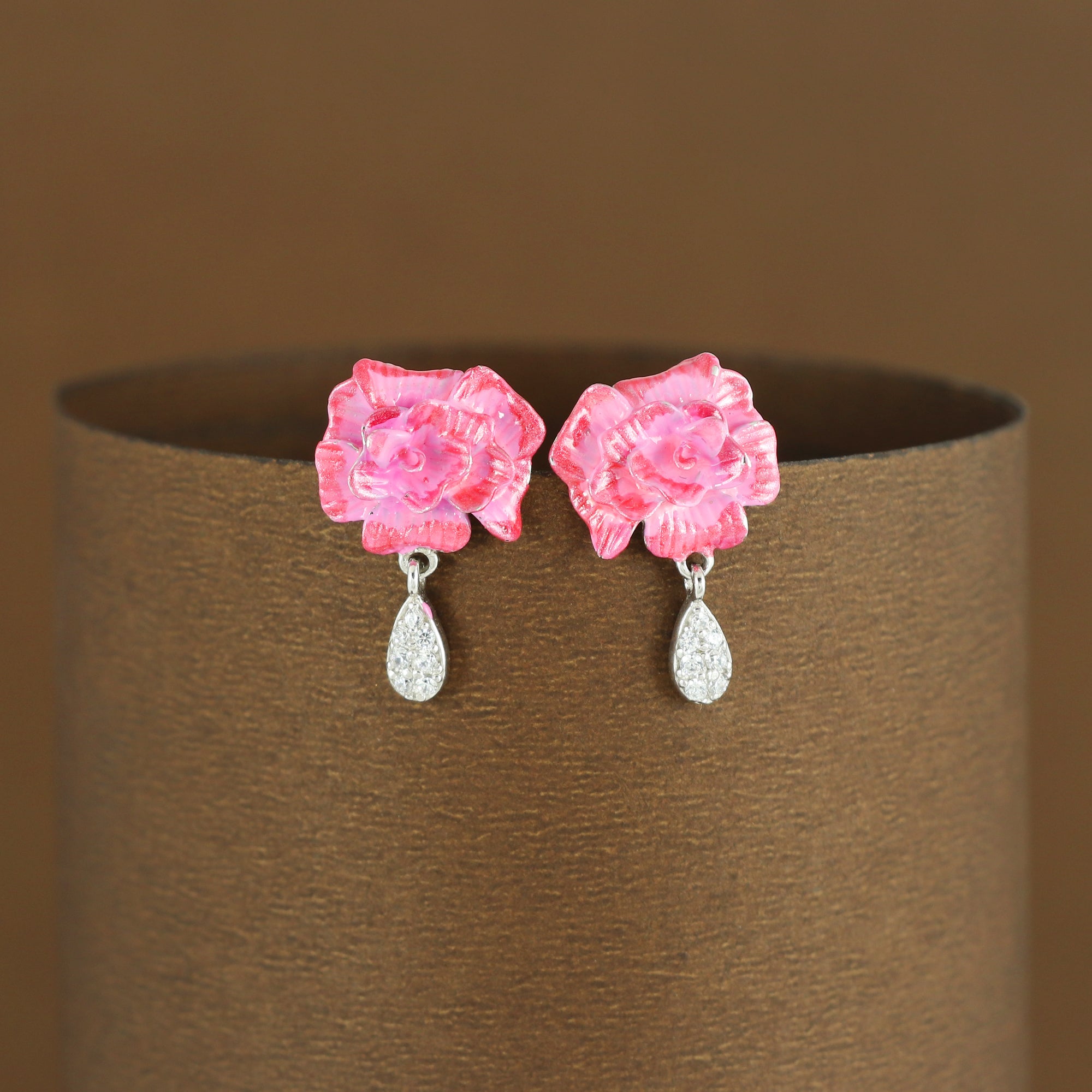 Silver  Rosé Bloom Drop Earrings