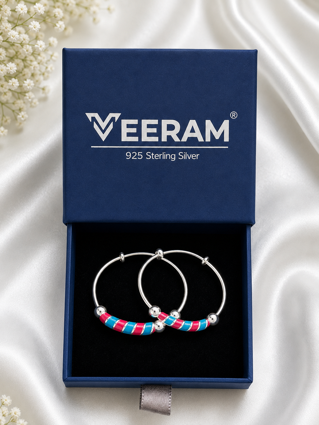 Silver Adjustable Rainbow Kada Set
