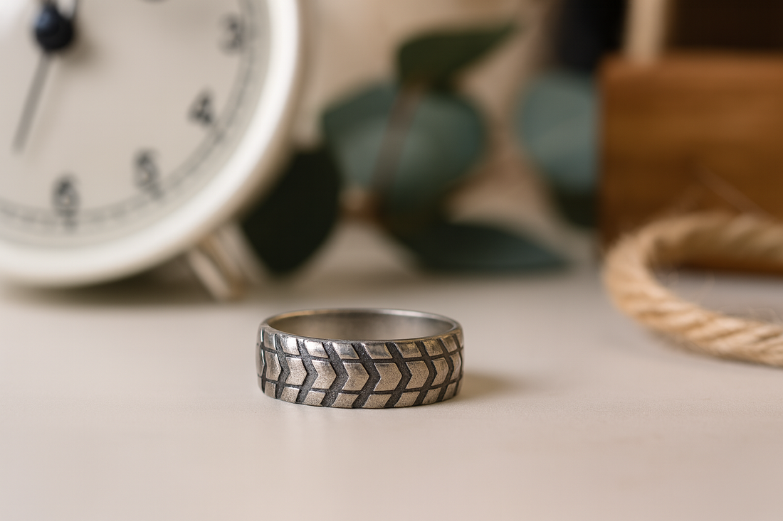 Bold Chevron Textured Silver Band