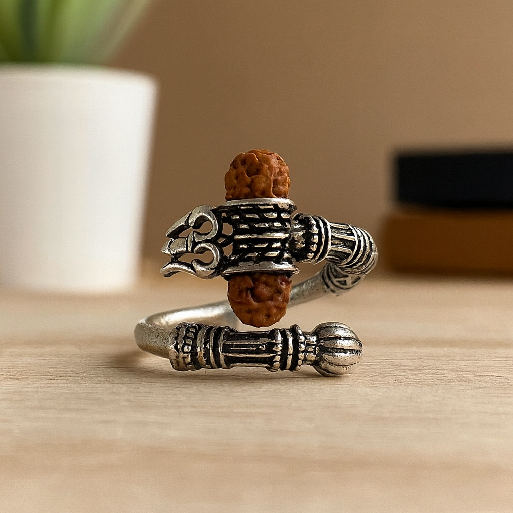 Divine Rudraksha Trishul Adjustable Ring