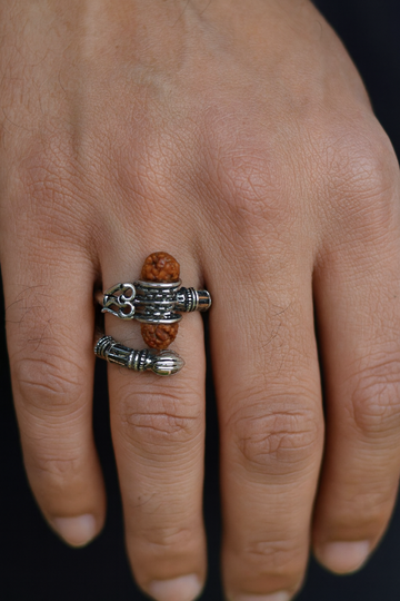 Divine Rudraksha Trishul Adjustable Ring