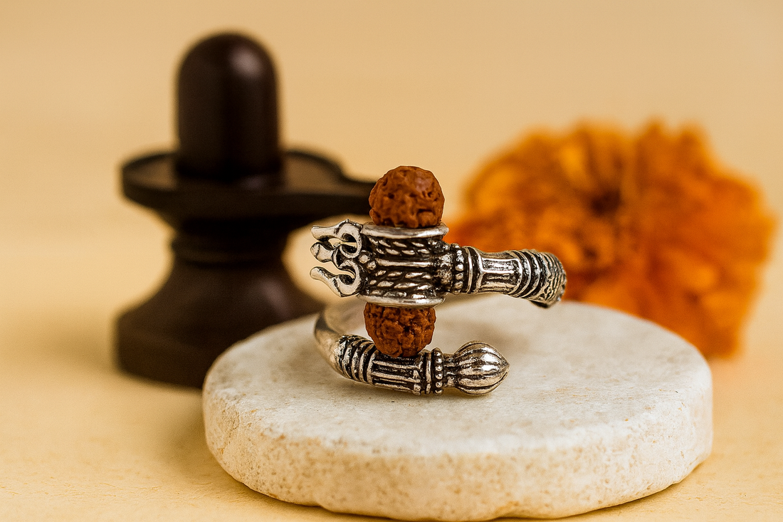 Divine Rudraksha Trishul Adjustable Ring