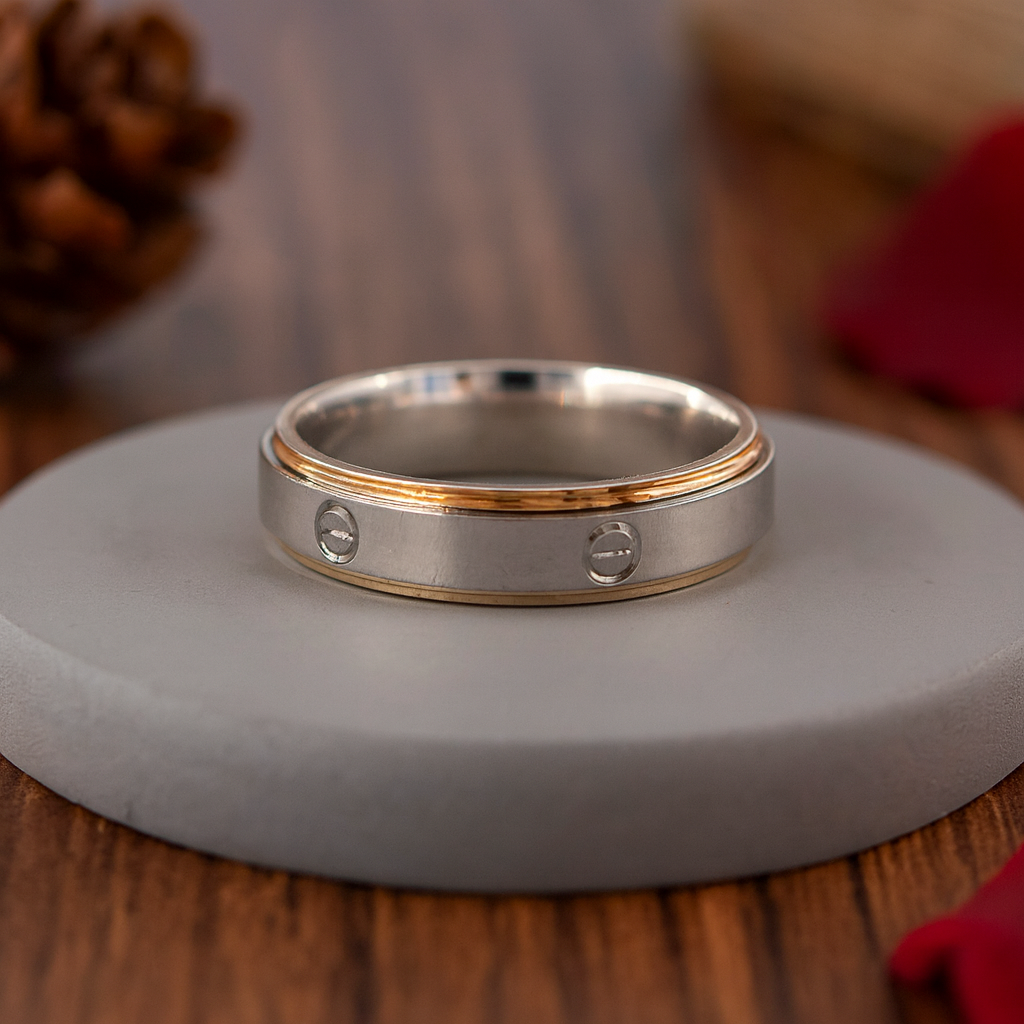 Dual-Tone Screw Motif Ring
