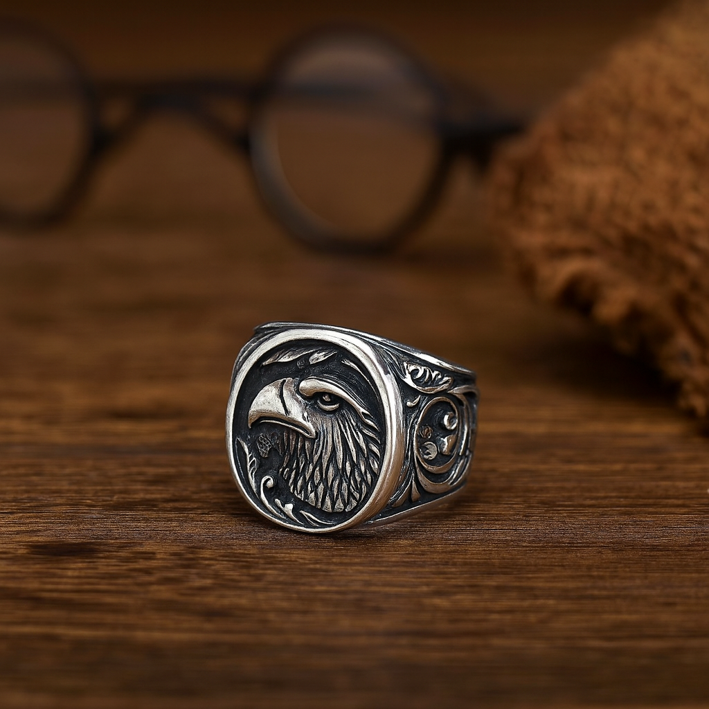 Majestic Eagle Embossed Silver Ring