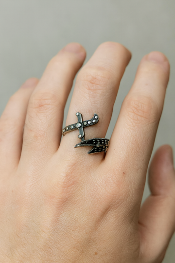 Dual-Stripe Oxidised Silver Band